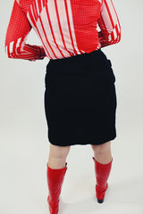 black wool mini skirt with side pocket and poppers women's vintage