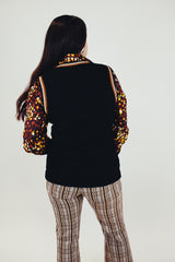 women's vintage black button up sweater vest ribbed wool with embroidered edges