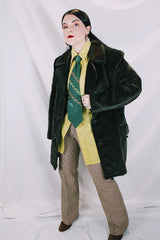 Men's or women's vintage 1970's The Country Coat, Sears The Men's Store label long sleeve dark brown colored jacker in corduroy material with double lapel and leather buttons.