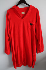 Women or men's vintage 1960's Designer Original by Pleetway label long sleeve long length pajama top or dress with collar and V shaped neckline and owl patch.