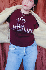 Women's or men's vintage 1950's Alaska Sleeping Bag Co., Portland, Oregon label long sleeve tan colored suede jacket with popper buttons and cream shearling liner.