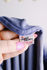 Women's or men's vintage 1980's Hanes Under Colors label short sleeve long length blue Rare Earth band tee in a cotton material.