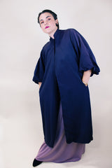 Women's vintage 1960's Ivan-Frederics Original, Made in California short sleeve long length purple eggplant colored duster jacket.