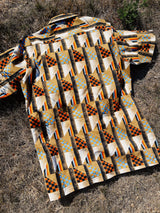 short sleeve abstract print button up shirt vintage 1970's