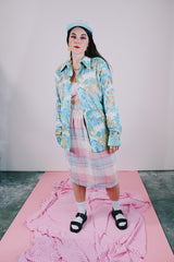 long sleeve blue printed button up shirt vintage 1970's