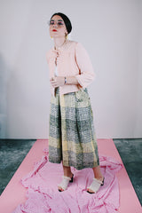 peach pink 3/4 arm length night jacket cropped with lace trim and two tie closures vintage 1960's