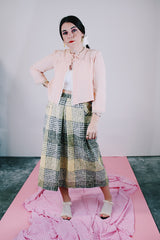 peach pink 3/4 arm length night jacket cropped with lace trim and two tie closures vintage 1960's