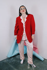 Women's or men's vintage 1970's Brookford Exclusive for Peoples label long sleeve red blazer with gold buttons