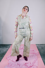 pale green with gold metallic accents sleeveless top and pants set vintage 1960's