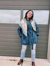 Blue Leather Wrap Jacket