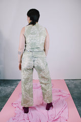 pale green with gold metallic accents sleeveless top and pants set vintage 1960's