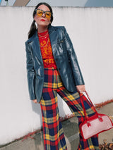 long sleeve navy leather two button closure blazer vintage 1970's