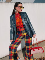 long sleeve navy leather two button closure blazer vintage 1970's