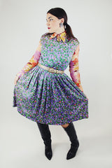 sleeveless floral print midi length dress polyester material vintage 1960's