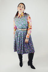 sleeveless floral print midi length dress polyester material vintage 1960's