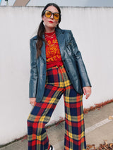 long sleeve navy leather two button closure blazer vintage 1970's