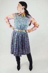 sleeveless floral print midi length dress polyester material vintage 1960's