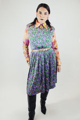 sleeveless floral print midi length dress polyester material vintage 1960's