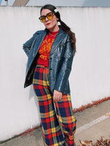 long sleeve navy leather two button closure blazer vintage 1970's