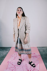 long sleeve tan plaid blazer men's vintage 1970's