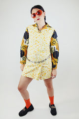 sleeveless orange and green floral print romper in cotton vintage 1960's