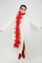 long length white quilted puffy jacket double breasted closure vintage 1970's