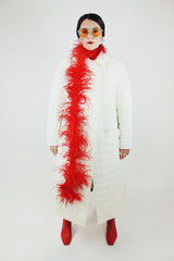 long length white quilted puffy jacket double breasted closure vintage 1970's