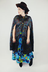 1960's reversible poncho with buttons and collar one side is gold one side is floral print vintage