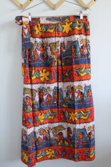 Women's vintage 1970's all over Hawaiian print ankle length maxi wrap skirt in thick quality cotton material.