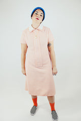 short sleeve orange and white striped midd length half zip dress vintage 1970's