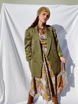 army green double breasted polyester blazer with pin stripes vintage