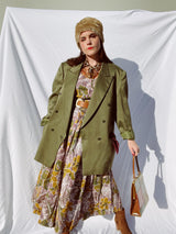 army green double breasted polyester blazer with pin stripes vintage