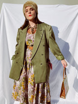 army green double breasted polyester blazer with pin stripes vintage