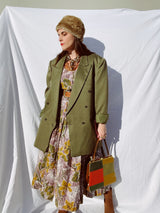 army green double breasted polyester blazer with pin stripes vintage