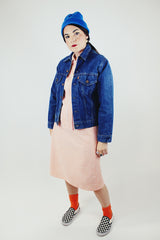 long sleeve dark wash levi's denim jacket with orange tab label vintage