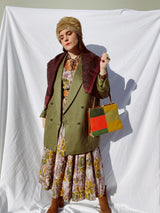 green yellow and orange color blocked leather purse vintage women's with gold hardware