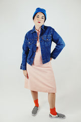 long sleeve dark wash levi's denim jacket with orange tab label vintage