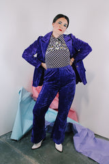 Women's vintage 1970's royal purple velvet matching blazer and pants suit