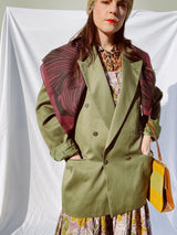 square plum colored polyester scarf with black abstract print vintage made in Italy