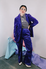 Women's vintage 1970's royal purple velvet matching blazer and pants suit