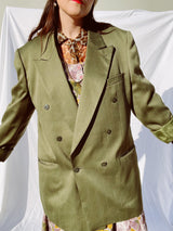 army green double breasted polyester blazer with pin stripes vintage