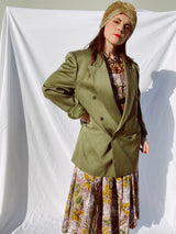 army green double breasted polyester blazer with pin stripes vintage