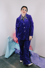 Women's vintage 1970's royal purple velvet matching blazer and pants suit