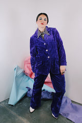 Women's vintage 1970's royal purple velvet matching blazer and pants suit