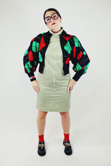 long sleeve wool black red and green argyle print button up cardigan with collar cropped vintage 1960s