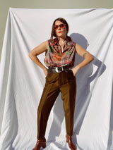 sleeveless printed blouse with collar vintage 1970's