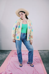 cream wool open cardigan with embroidered flowers 1960's vintage women's