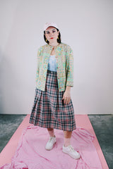 long sleeve pastel colored printed cardigan wool vintage women's