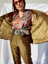 bronze shiny suit with blazer and pants men's vintage 1970's