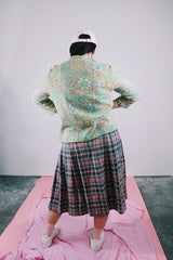 long sleeve pastel colored printed cardigan wool vintage women's